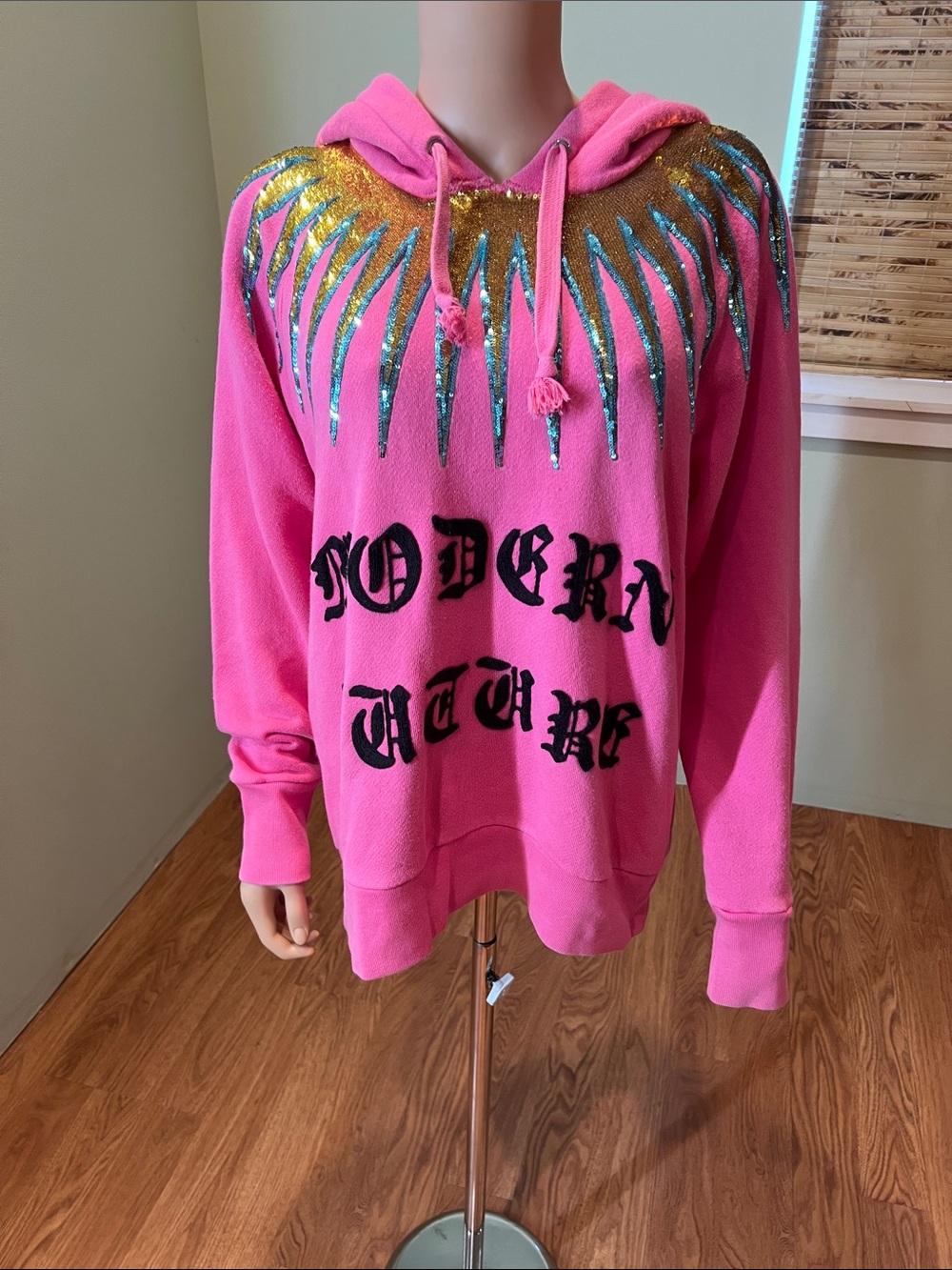 Gucci Modern Future Pink Hooded Sweatshirt with Metallic Sequin Detail Size XS